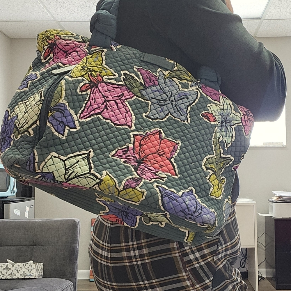 Vera Bradley Quilted Floral Duffel - Green with Pink, Purple & Yellow Flowers